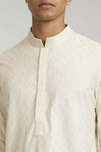 Ivory fiore embroidered kurta pant set