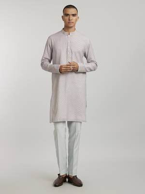 Mauve houndstooth printed kurta pant set 1