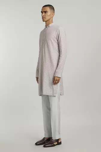 Mauve houndstooth printed kurta pant set