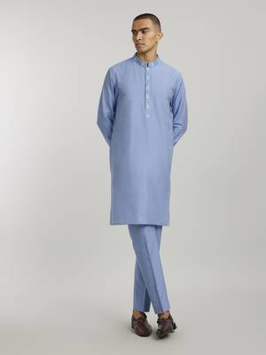 Teal leon printed kurta pant set 1