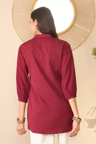 Women maroon silk blend solid solid regular top