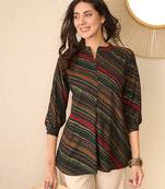 Women green cotton blend leheriya printed regular top