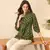 Women green cotton blend ethnic motifs printed regular top