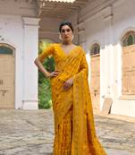 Yellow soft pashmina silk weaving saree with zari woven fancy tassels 