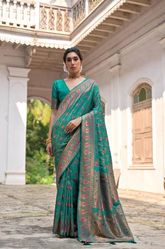 Rama soft pashmina silk weaving saree with zari woven fancy tassels 