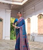 Firozi soft pashmina silk weaving saree with zari woven fancy tassels 