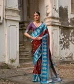 Coffee banarasi silk weaving saree with zari woven fancy tassels 