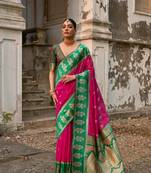 Pink banarasi silk weaving saree with zari woven fancy tassels 