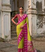 Pista banarasi silk weaving saree with zari woven fancy tassels 
