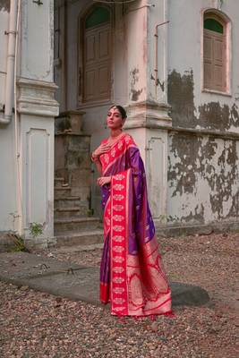 Wine banarasi silk weaving saree with zari woven fancy tassels  3