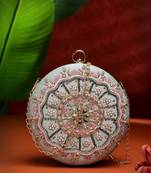 adorn sage & multi floral embellished faux silk clutch