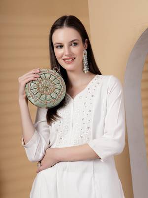 adorn sage & multi floral embellished faux silk clutch 3