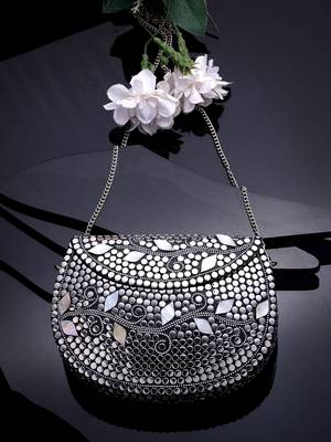 mosaic silver mosaic embellished metal clutch 1