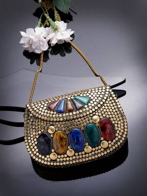 mosaic gold & multi mosaic embellished metal clutch 1