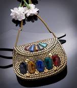 mosaic gold & multi mosaic embellished metal clutch