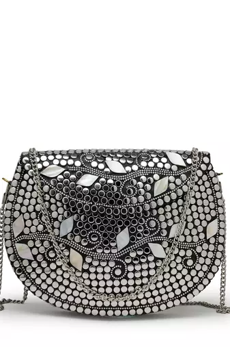 mosaic silver mosaic embellished metal clutch
