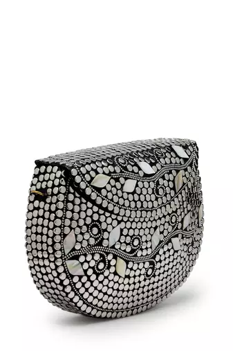 mosaic silver mosaic embellished metal clutch