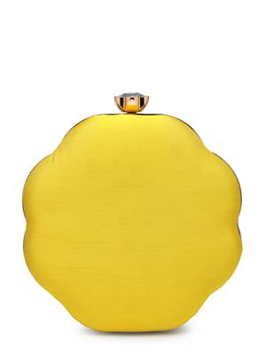 adorn lemon yellow, pearl & pink floral embellished faux silk clutch 6