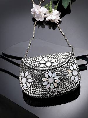 mosaic silver mosaic embellished metal clutch 1