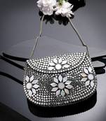 mosaic silver mosaic embellished metal clutch