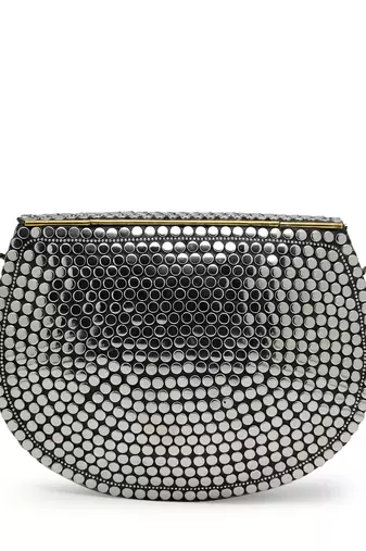 mosaic silver mosaic embellished metal clutch