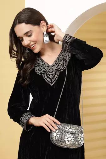 mosaic silver mosaic embellished metal clutch