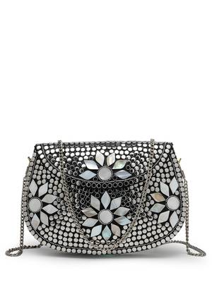 mosaic silver mosaic embellished metal clutch 4
