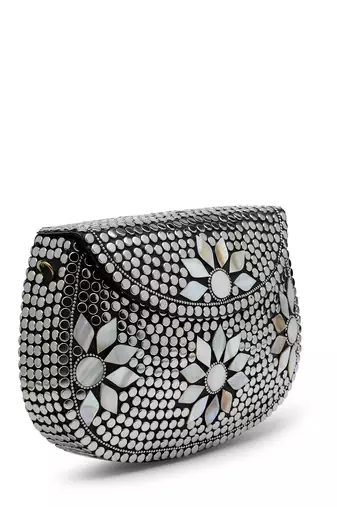 mosaic silver mosaic embellished metal clutch