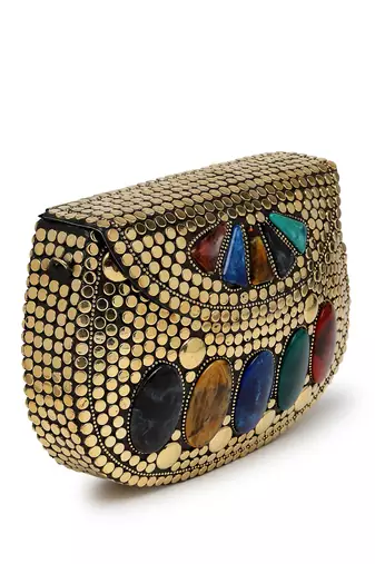 mosaic gold & multi mosaic embellished metal clutch