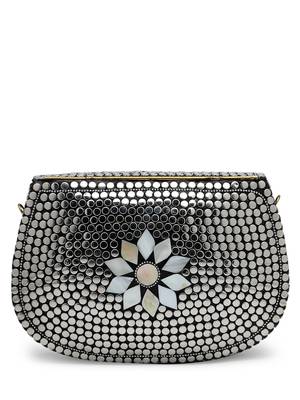 mosaic silver mosaic embellished metal clutch 6