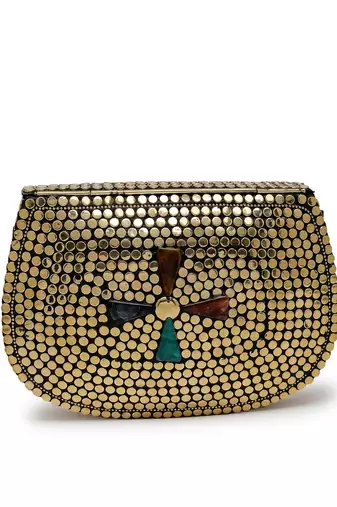 mosaic gold & multi mosaic embellished metal clutch