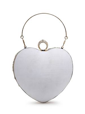 amour white & champagne heart shaped floral embellished faux silk clutch 6