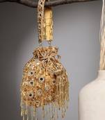 droop champagne mirror work quirky embellished faux silk potli