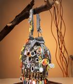 tipify grey & multi mirror work embellished fabric potli