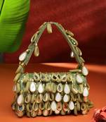 tipify olive green & gold mirror work embellished fabric clutch