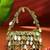 Anekaant tipify olive green & gold mirror work embellished fabric clutch