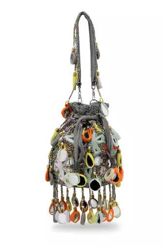 tipify grey & multi mirror work embellished fabric potli