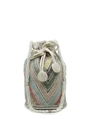 dangle white & pastel multi chevron embellished faux silk potli 4