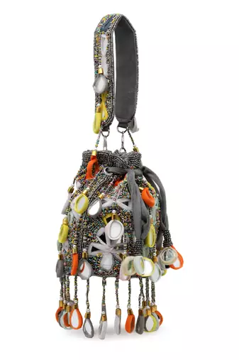tipify grey & multi mirror work embellished fabric potli