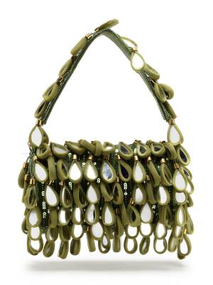 tipify olive green & gold mirror work embellished fabric clutch 4