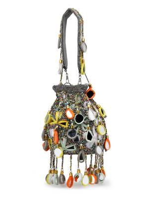 tipify grey & multi mirror work embellished fabric potli 6