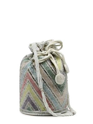 dangle white & pastel multi chevron embellished faux silk potli 5