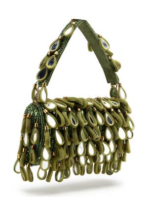 tipify olive green & gold mirror work embellished fabric clutch 5