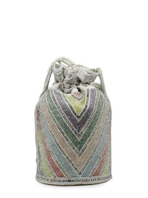 dangle white & pastel multi chevron embellished faux silk potli 6