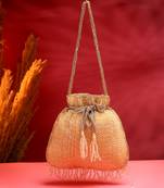 dangle gold striped embellished faux silk potli