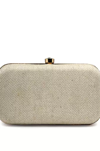 adorn white & pastel multi ogee embellished fabric clutch