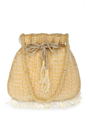 dangle gold striped embellished faux silk potli 4