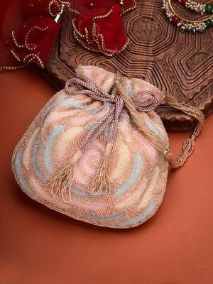 dangle coral blossom & pastel multi rose embellished faux silk potli 1