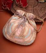 dangle coral blossom & pastel multi rose embellished faux silk potli