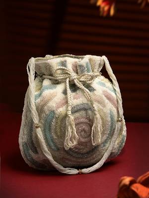 dangle white & pastel multi rose embellished faux silk potli 1